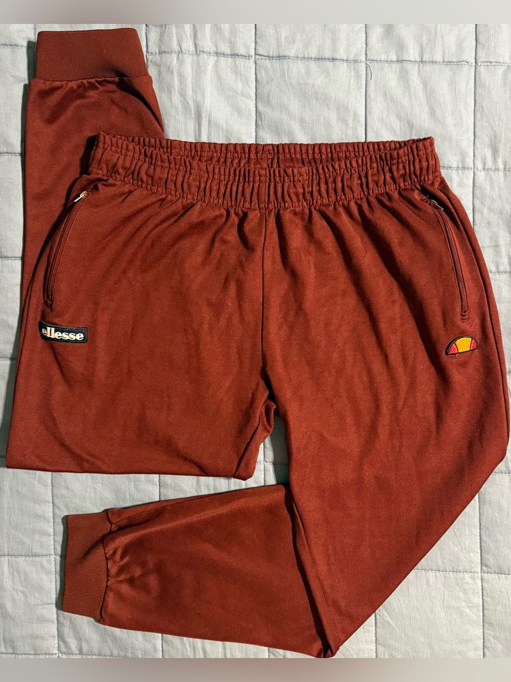 Ellesse Bertoni Jogger Track Pants XXL Rust Red Zip Pocket Streetwear Y2K